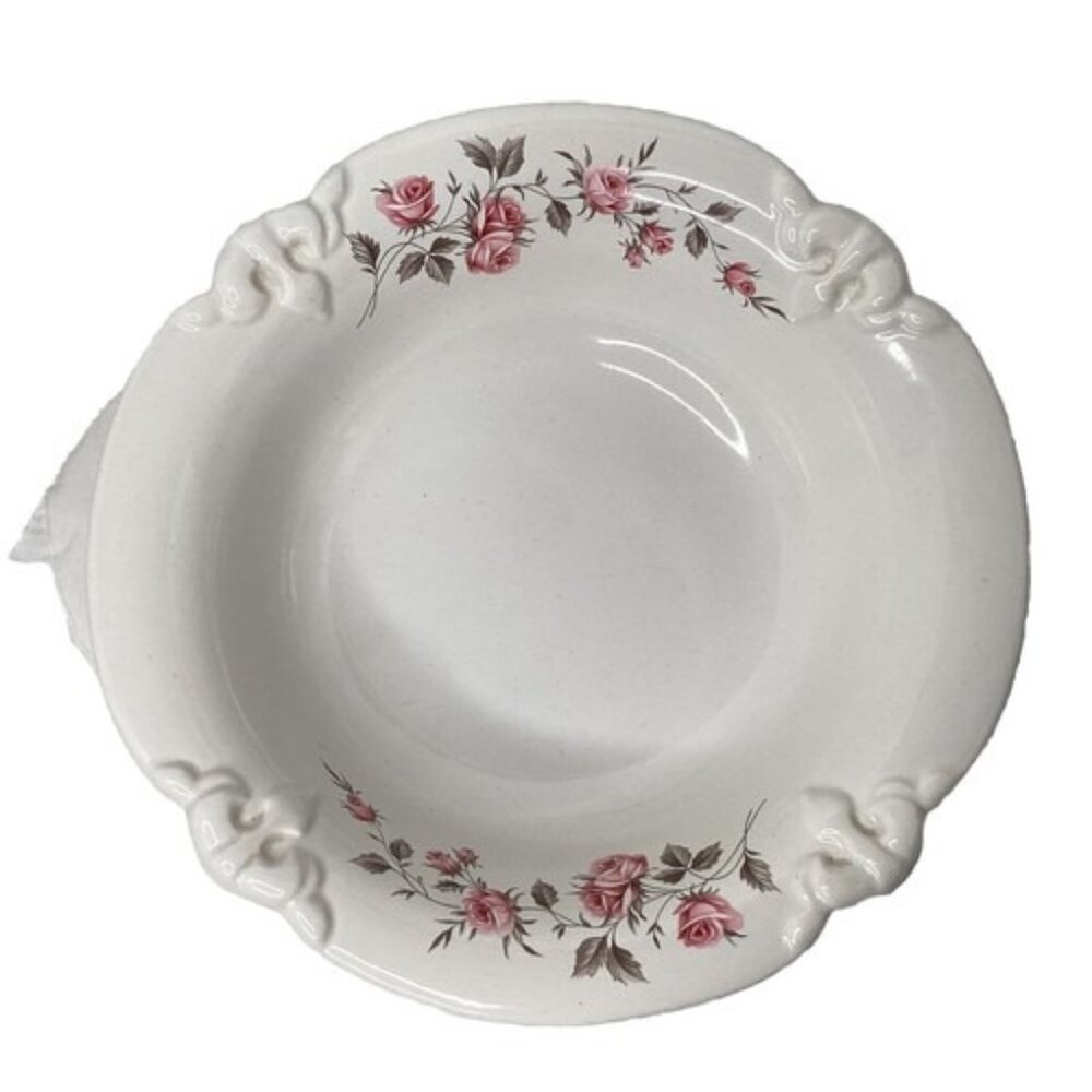 Royal Haeger White #3055 Serving Bowl With Pink Roses 10" Vintage Christmas Gift - Picture 2 of 6